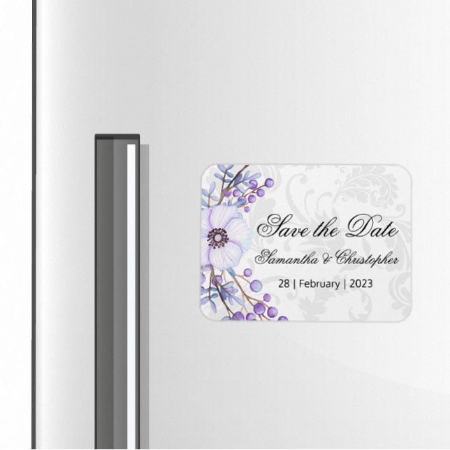 Purple Floral Berry Wreath Wedding Save the Date Magnet (Creator Uploaded)