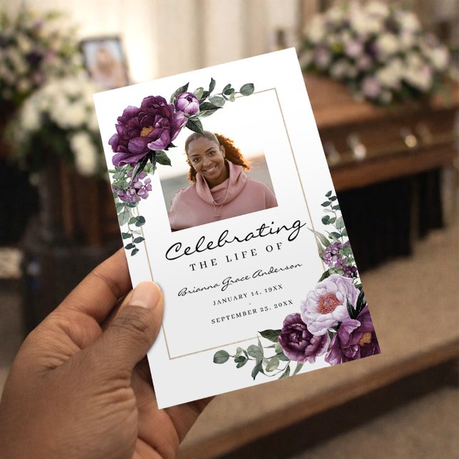 Purple Floral Bi-Fold Funeral Program Template Flyer (Creator Uploaded)