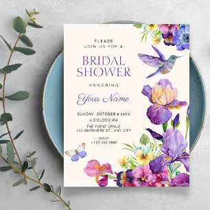 Purple Floral bird art elegant bridal shower Invitation