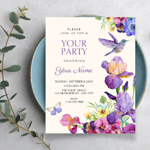 Purple Floral bird art elegant Invitation