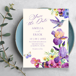 Purple Floral bird art elegant wedding Save The Date