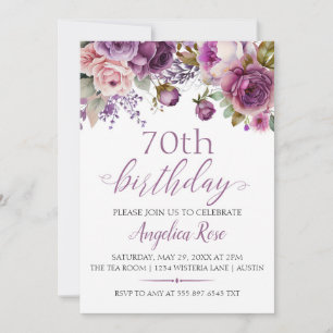 Purple Floral Birthday 70th Birthday Celebration Invitation