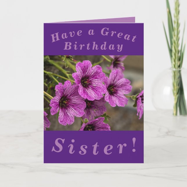 Purple Floral Birthday Card for Sister (Front)