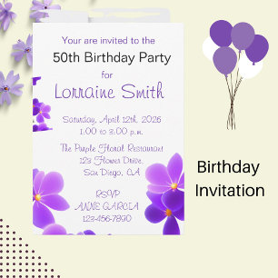 Purple Floral Birthday Invitation