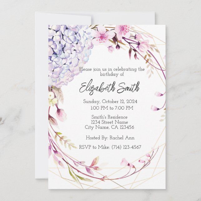 Purple Floral Birthday Invitation Template (Front)