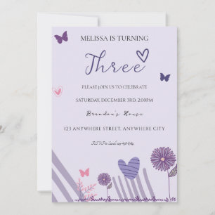 Purple Floral Birthday Party Invitation