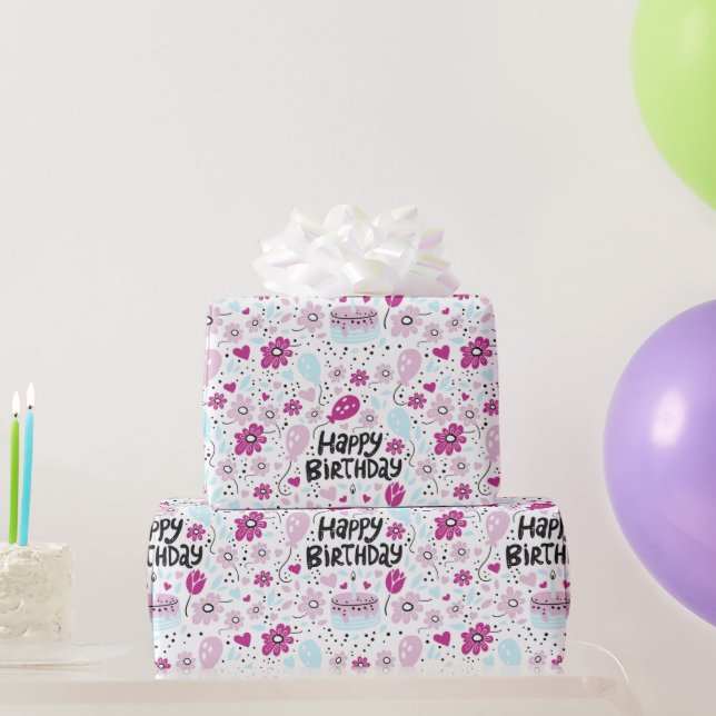 Purple Floral Birthday Wrapping Paper (Party Gifts)