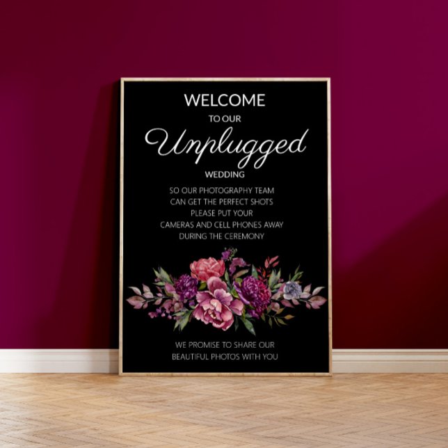 Purple Floral Black Botanical Unplugged Wedding Poster (Creator Uploaded)