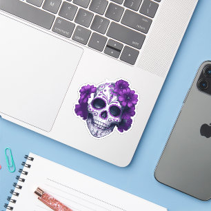 Purple Floral Black Sugar Skull Day Of The Dead