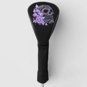 Purple Floral Black Sugar Skull Day Of The Dead Golf Head Cover