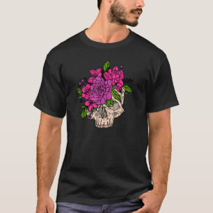 Purple Floral Black Sugar Skull Flower And Garden T-Shirt
