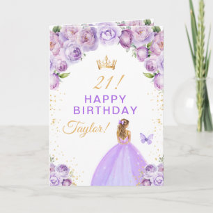 Purple Floral Blonde Hair Girl Happy Birthday Card