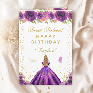 Purple Floral Blonde Hair Girl Sweet Sixteen Card