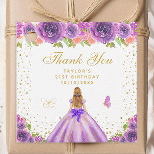Purple Floral Blonde Hair Princess Birthday Party Favour Tags
