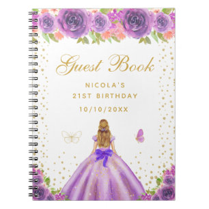 Purple Floral Blonde Hair Princess Birthday Party Notebook