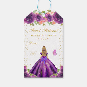 Purple Floral Blonde Hair Princess Sweet Sixteen Gift Tags