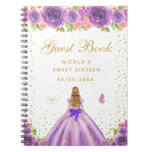 Purple Floral Blonde Hair Princess Sweet Sixteen Notebook