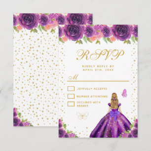 Purple Floral Blonde Hair Princess Sweet Sixteen RSVP Card