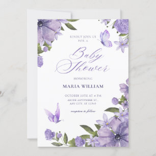 Purple floral bloom baby shower invitation
