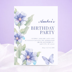 Purple floral bloom birthday invitation