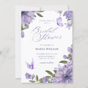 Purple floral bloom bridal shower invitation