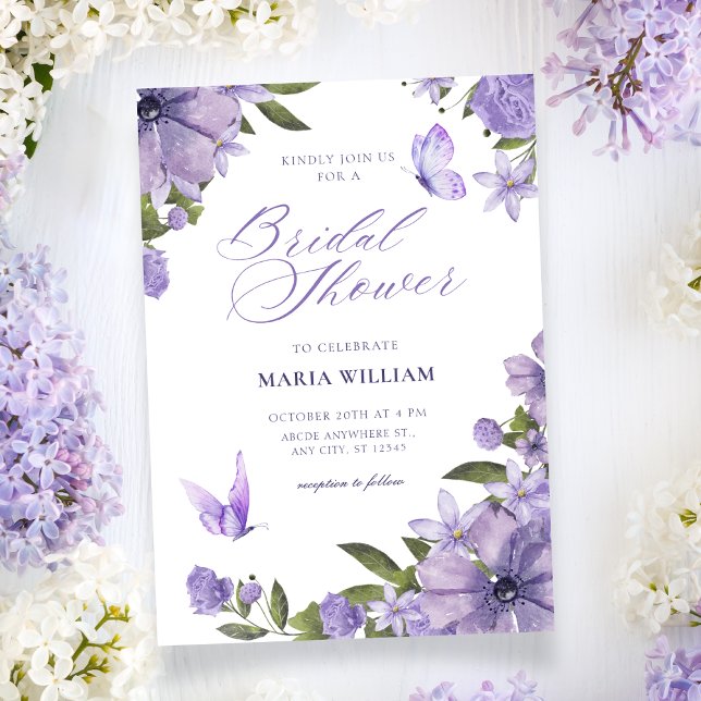 Purple floral bloom bridal shower invitation (Creator Uploaded)