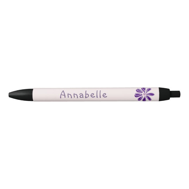Purple Floral Bloom Doodle Your Name Black Ink Pen (Front)