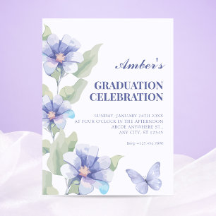 Purple floral bloom graduation invitation
