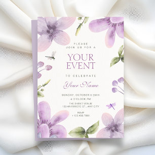 Purple floral bloom invitation