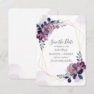 Purple Floral Bloom Script Geometric Save the Date