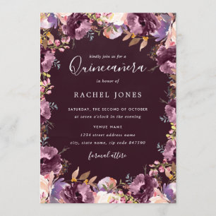 Purple Floral Bloom Watercolor Quinceanera Invitation
