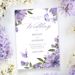 Purple floral bloom wedding invitation