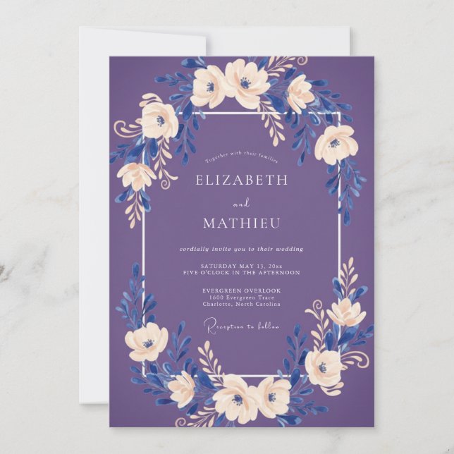 Purple Floral Bloom Wedding Invitation (Front)