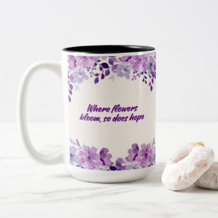 Purple Floral Blossoms Two-Tone Coffee Mug