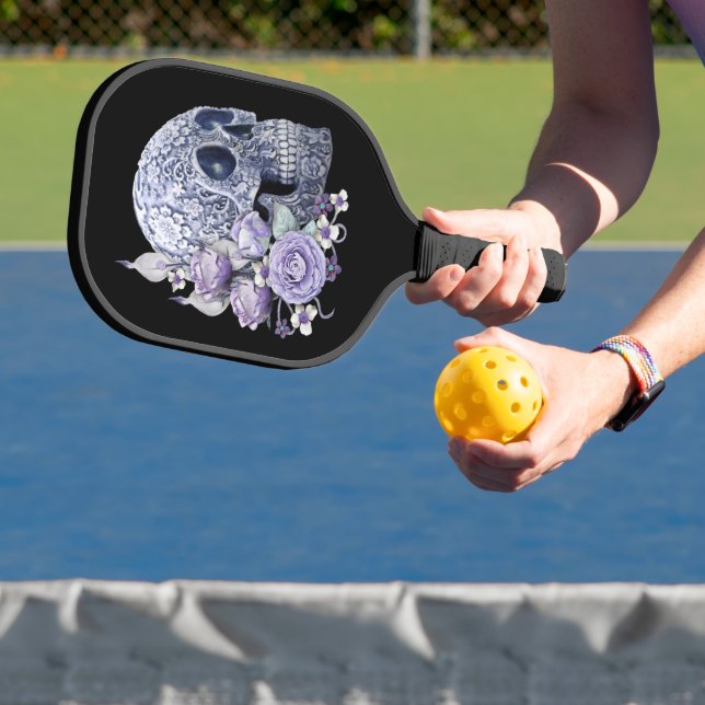 Purple Floral Blue Sugar Skull Day Of The Dead Pickleball Paddle (Insitu)