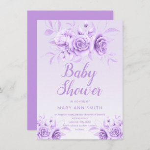 Purple Floral Blush Glitter Baby Shower  Invitation