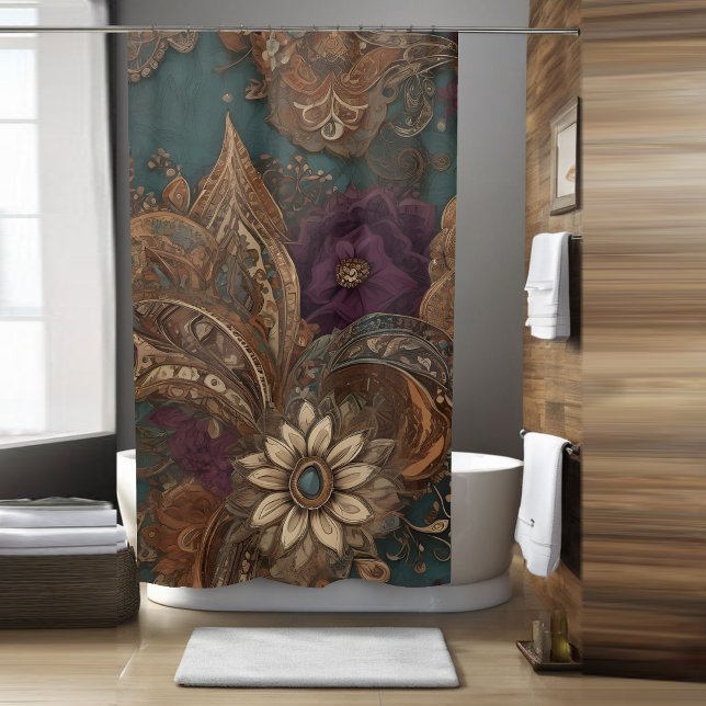 Purple Floral Boho Shower Curtain (Creator Uploaded)