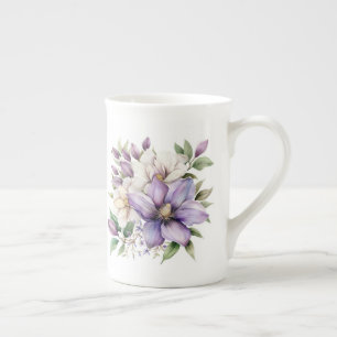 Purple Floral Bone China Mug