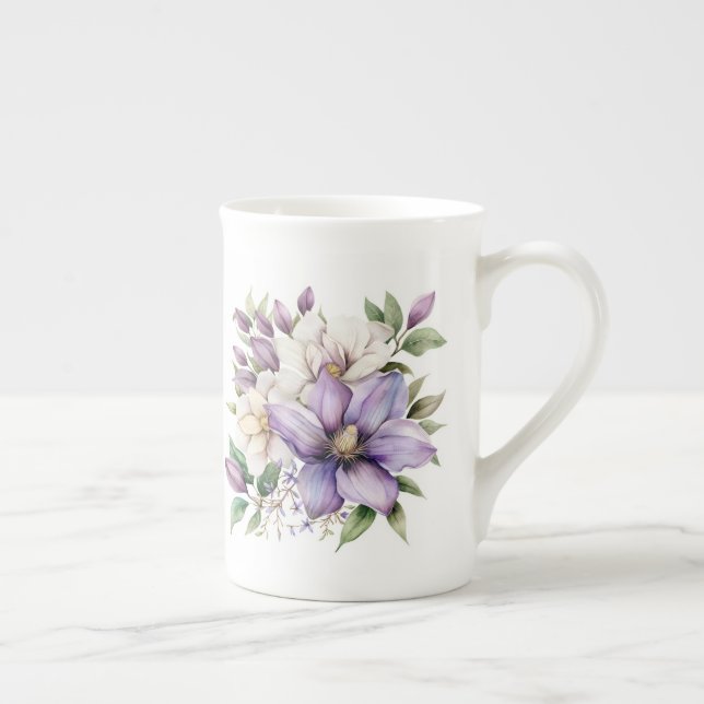 Purple Floral  Bone China Mug (Right)