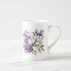 Purple Floral Bone China Mug