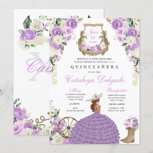 Purple Floral Boots Western Mariachi Quinceañera Invitation