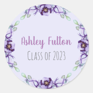 purple floral border - class of 2023 classic round sticker