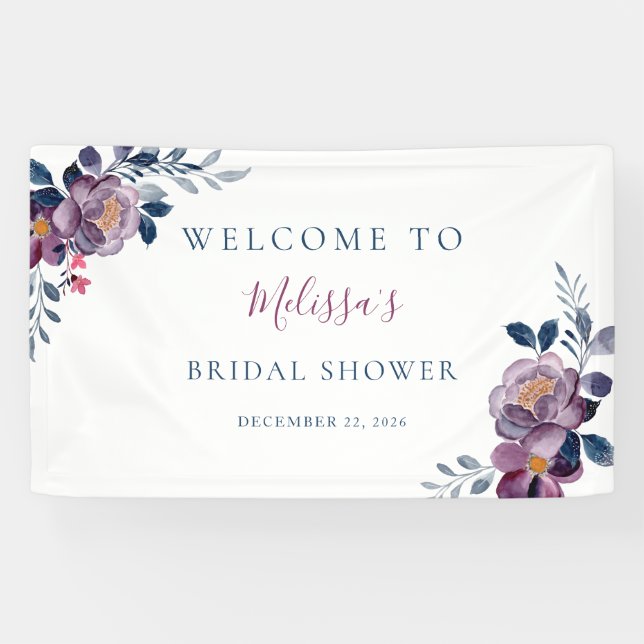 Purple Floral Botanical Bridal Shower Banner (Horizontal)