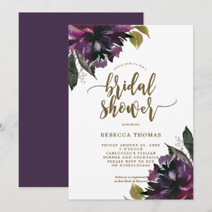 purple floral botanical bridal shower invitation