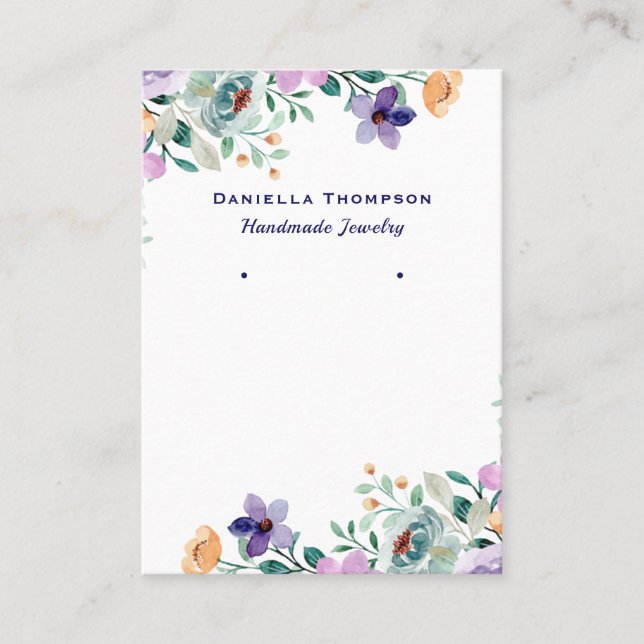 Purple Floral Botanical Jewellery Earring Display Business Card (Front)