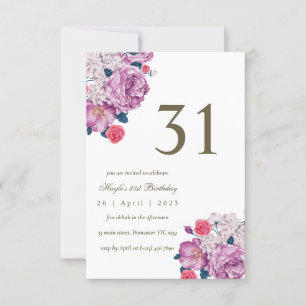 Purple Floral Botanical Simple Chic 31st Birthday Invitation