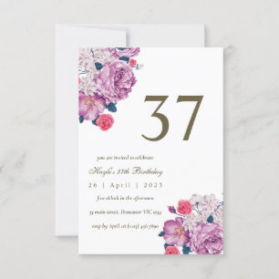 Purple Floral Botanical Simple Chic 37th Birthday Invitation