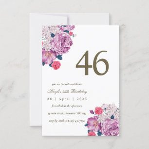 Purple Floral Botanical Simple Chic 46th Birthday Invitation