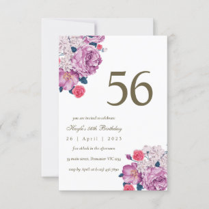 Purple Floral Botanical Simple Chic 56th Birthday Invitation