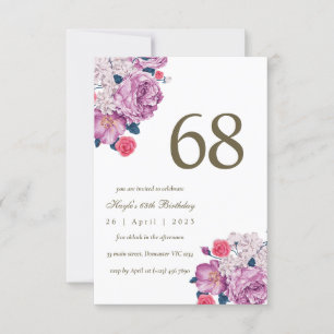 Purple Floral Botanical Simple Chic 68th Birthday Invitation